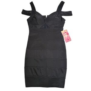 NWT Emerald Sundae Bandage Cold Shoulder Cocktail Mini Dress Black Womens S